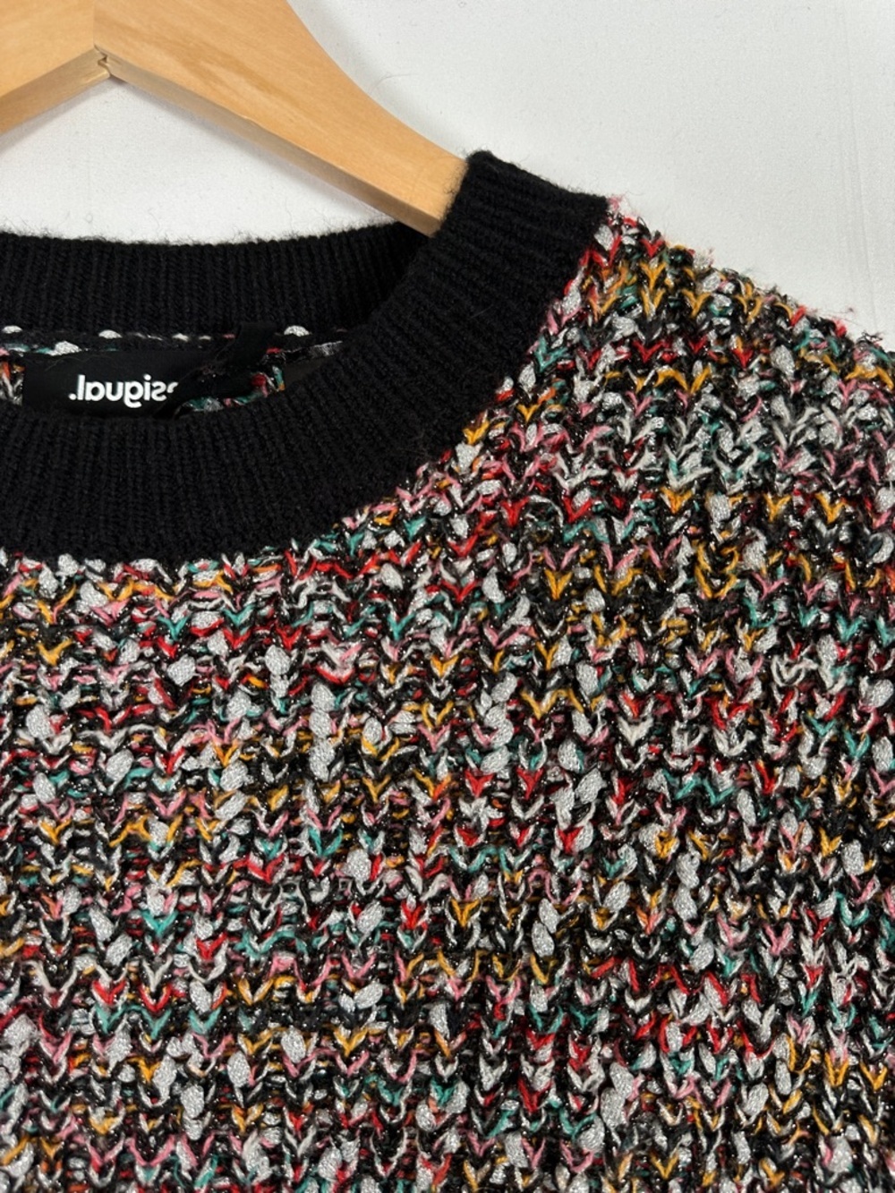 Desigual Metallic Knit Sweater Multicolor Textured Pullover Statement Size L - Picture 5 of 9